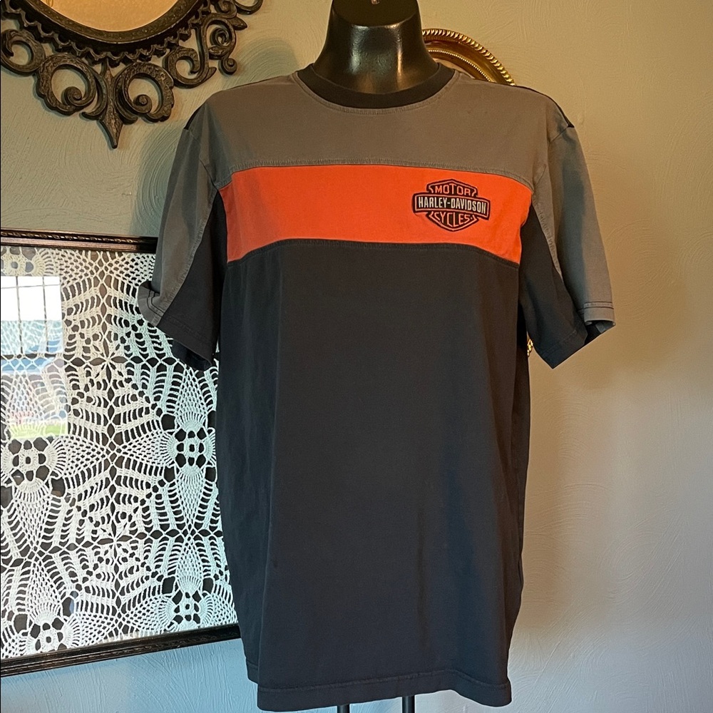 Harley-Davidson Black, Gray & Orange Colorblock Short Sleeve Tee